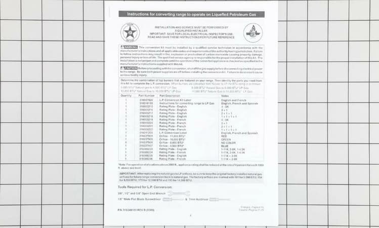 Instructions / LP Conversion Kit NS