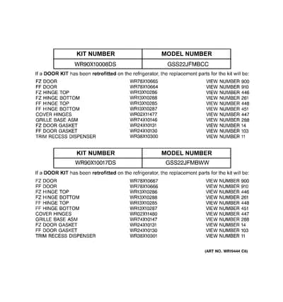 REPLACEMENT PARTS LIST