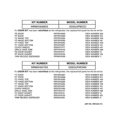 REPLACEMENT PARTS LIST