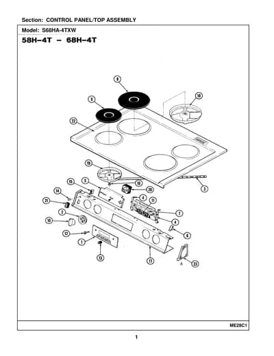 CONTROL PANEL/TOP ASSEMBLY