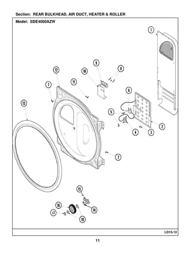 REAR BULKHEAD, AIR DUCT, HEATER & ROLLER