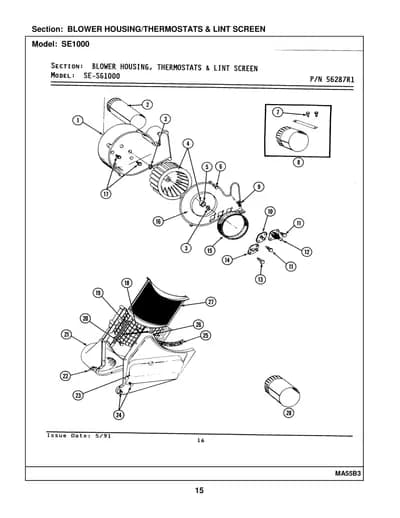 BLOWER HOUSING/THERMOSTATS & LINT SCREEN