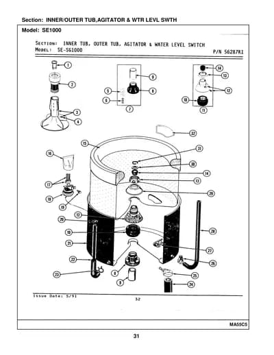 INNER/OUTER TUB,AGITATOR & WTR LEVL SWTH
