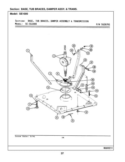 BASE, TUB BRACES, DAMPER ASSY. & TRANS.