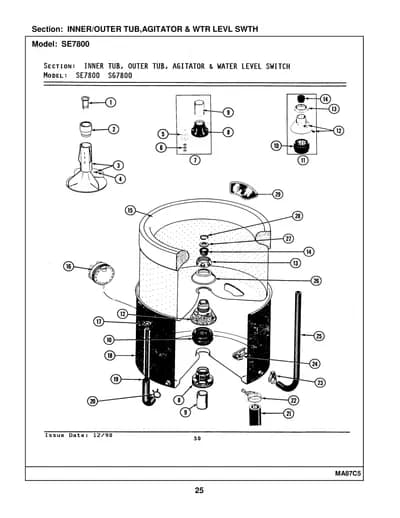 INNER/OUTER TUB,AGITATOR & WTR LEVL SWTH