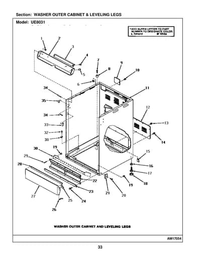 WASHER OUTER CABINET & LEVELING LEGS