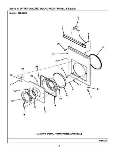 DRYER LOADING DOOR, FRONT PANEL & SEALS