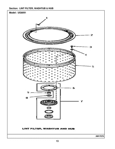 LINT FILTER, WASHTUB & HUB