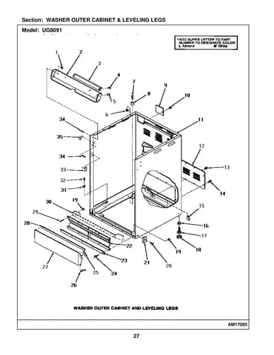 WASHER OUTER CABINET & LEVELING LEGS