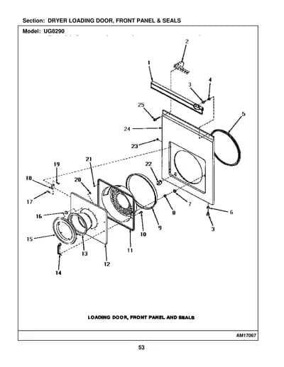 DRYER LOADING DOOR, FRONT PANEL & SEALS