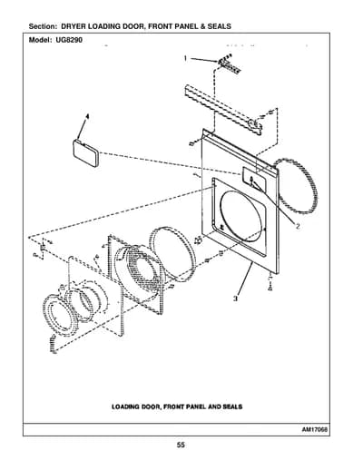 DRYER LOADING DOOR, FRONT PANEL & SEALS