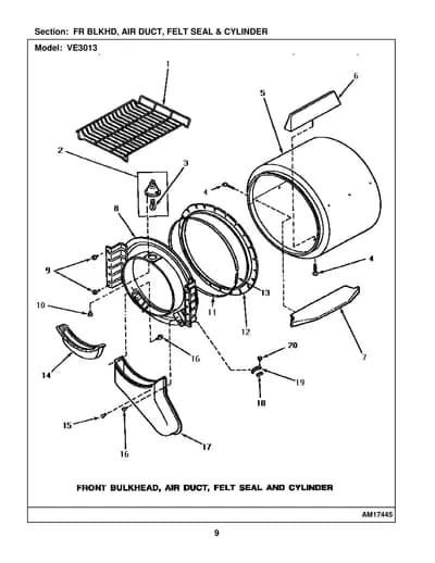 FR BLKHD, AIR DUCT, FELT SEAL & CYLINDER