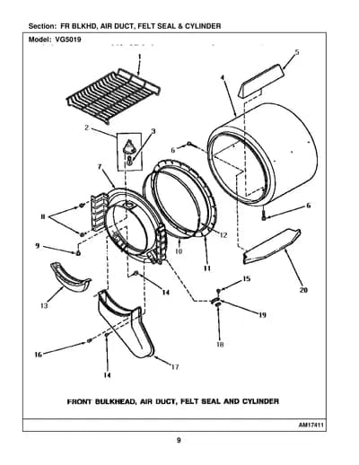 FR BLKHD, AIR DUCT, FELT SEAL & CYLINDER