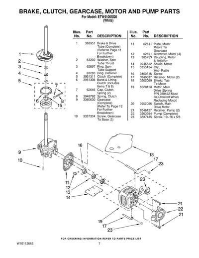 BRAKE, CLUTCH, GEARCASE, MOTOR AND PUMP PARTS