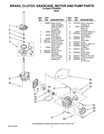 BRAKE, CLUTCH, GEARCASE, MOTOR AND PUMP PARTS