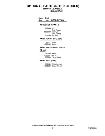 OPTIONAL PARTS (NOT INCLUDED)