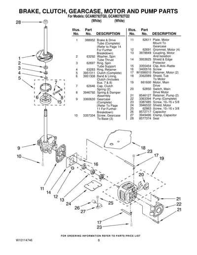 BRAKE, CLUTCH, GEARCASE, MOTOR AND PUMP PARTS