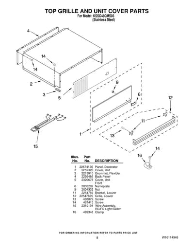 TOP GRILLE AND UNIT COVER PARTS