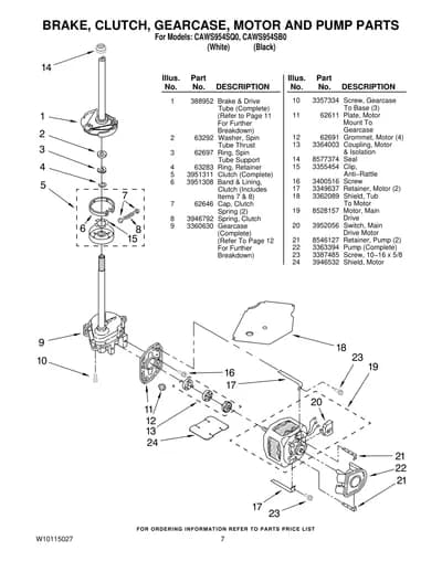 BRAKE, CLUTCH, GEARCASE, MOTOR AND PUMP PARTS