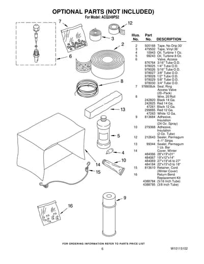 OPTIONAL PARTS (NOT INCLUDED)