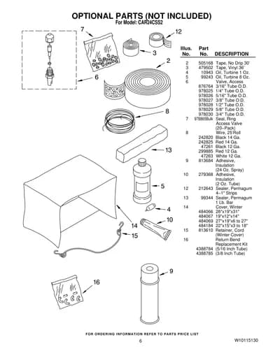 OPTIONAL PARTS (NOT INCLUDED)