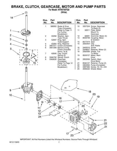 BRAKE, CLUTCH, GEARCASE, MOTOR AND PUMP PARTS
