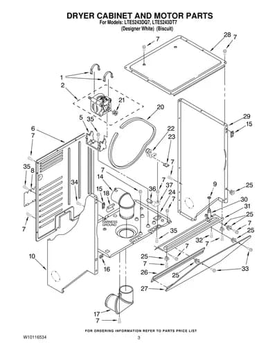 DRYER CABINET AND MOTOR PARTS