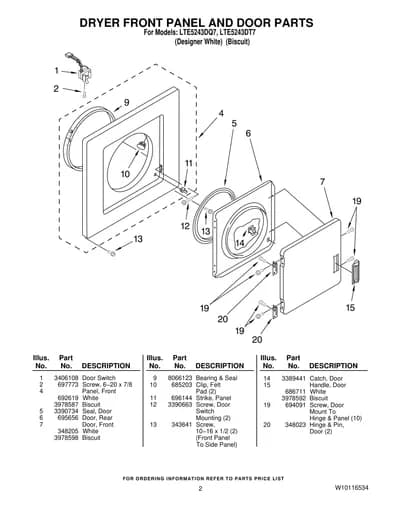 DRYER FRONT PANEL AND DOOR PARTS