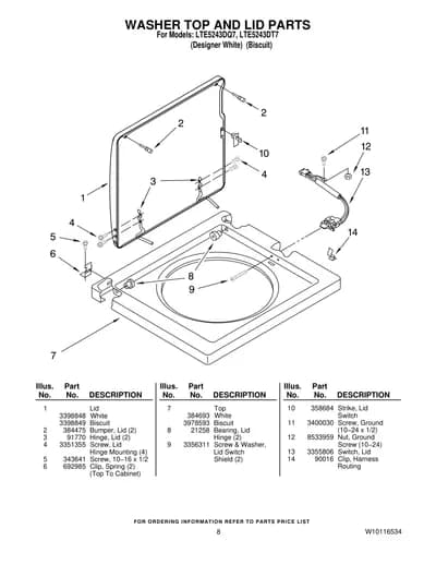 WASHER TOP AND LID PARTS