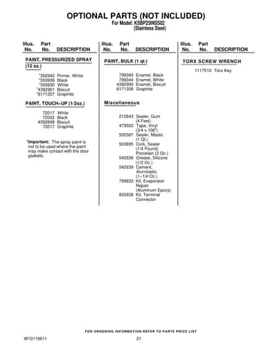OPTIONAL PARTS (NOT INCLUDED)