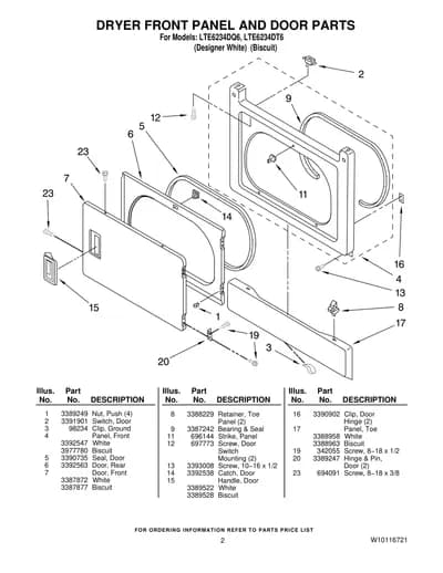 DRYER FRONT PANEL AND DOOR PARTS