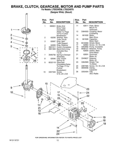 BRAKE, CLUTCH, GEARCASE, MOTOR AND PUMP PARTS