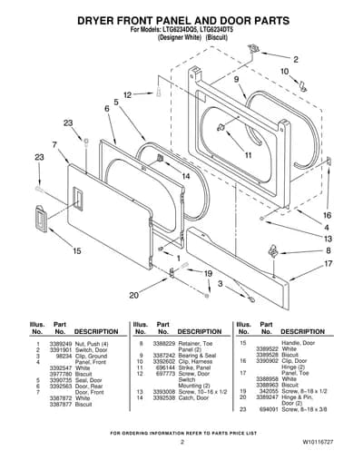 DRYER FRONT PANEL AND DOOR PARTS