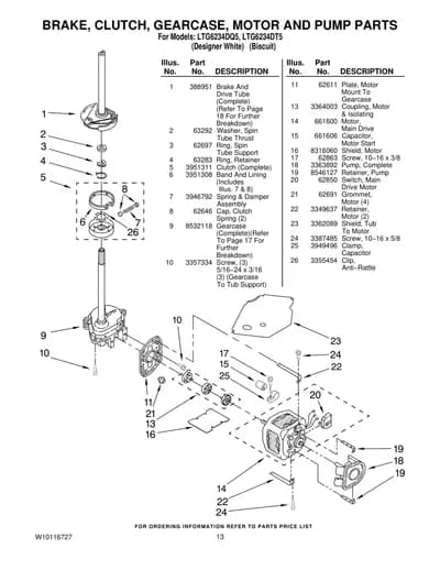 BRAKE, CLUTCH, GEARCASE, MOTOR AND PUMP PARTS