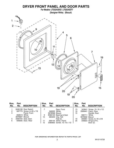 DRYER FRONT PANEL AND DOOR PARTS