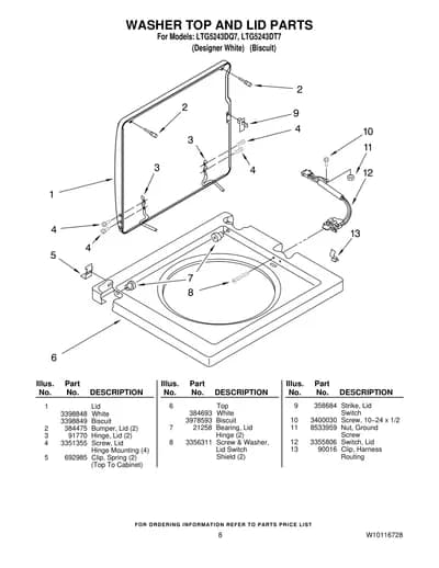 WASHER TOP AND LID PARTS