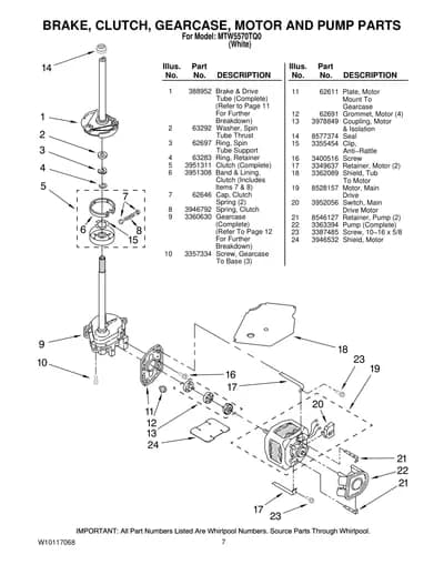 BRAKE, CLUTCH, GEARCASE, MOTOR AND PUMP PARTS
