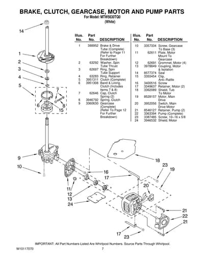 BRAKE, CLUTCH, GEARCASE, MOTOR AND PUMP PARTS
