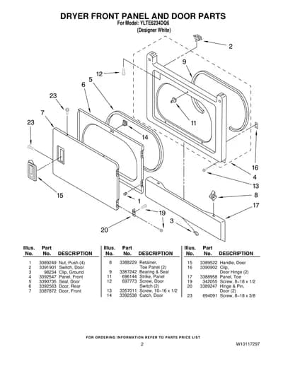 DRYER FRONT PANEL AND DOOR PARTS