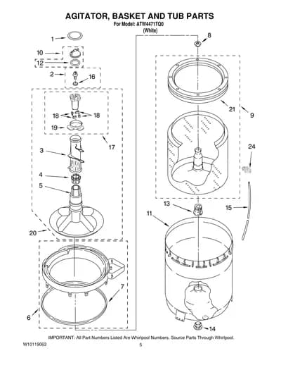 AGITATOR, BASKET AND TUB PARTS