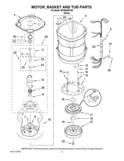MOTOR, BASKET AND TUB PARTS