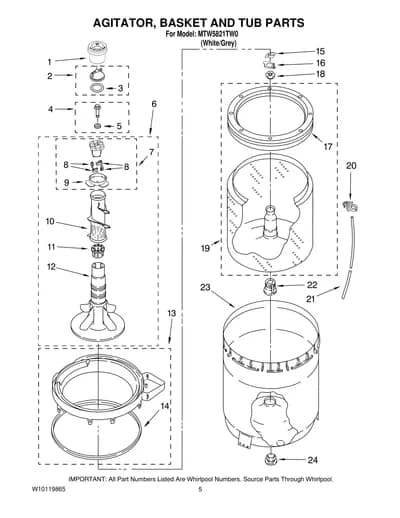 AGITATOR, BASKET AND TUB PARTS
