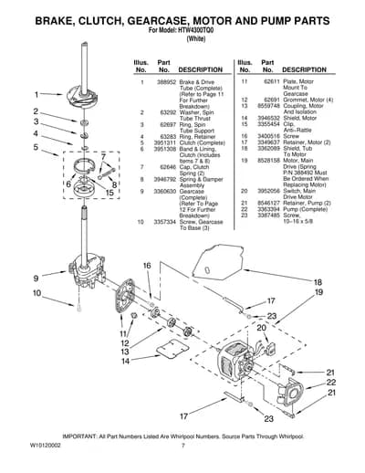 BRAKE, CLUTCH, GEARCASE, MOTOR AND PUMP PARTS
