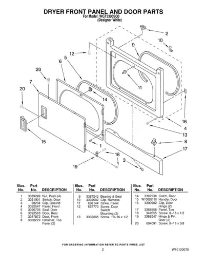 DRYER FRONT PANEL AND DOOR PARTS
