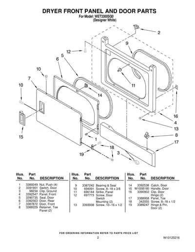 DRYER FRONT PANEL AND DOOR PARTS