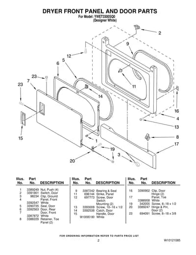 DRYER FRONT PANEL AND DOOR PARTS