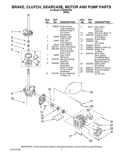 BRAKE, CLUTCH, GEARCASE, MOTOR AND PUMP PARTS