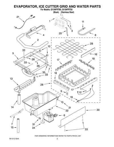 EVAPORATOR, ICE CUTTER GRID AND WATER PARTS