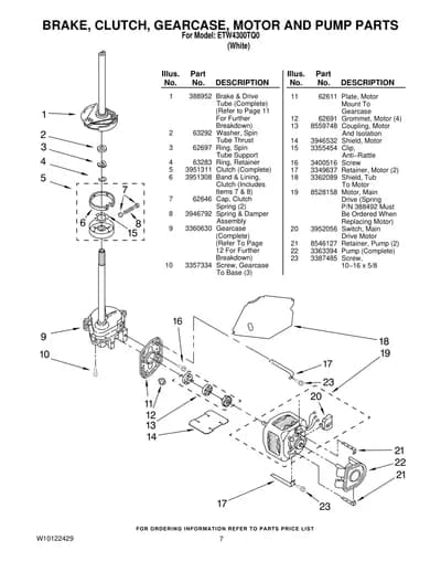 BRAKE, CLUTCH, GEARCASE, MOTOR AND PUMP PARTS