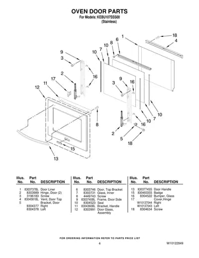 OVEN DOOR PARTS